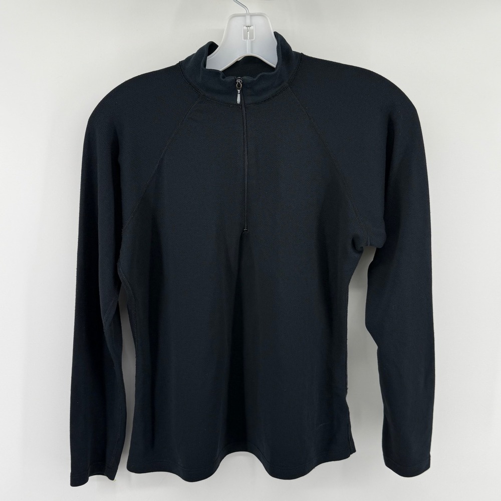 Marmot Womens Black Waffle Knit Quarter Zip Pullover Mock Neck Top Size M